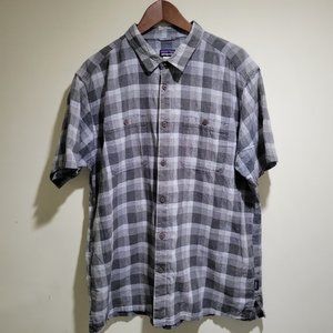 Mens Patagonia Short Sleeve Button Down Back Step Shirt - Size XL Gray